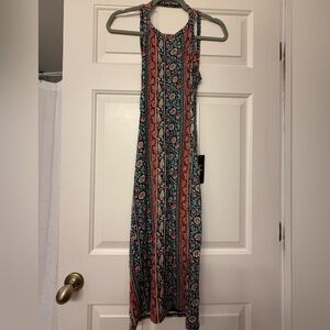 Lulu's Teal and Coral Striped Floral Maxi Dress